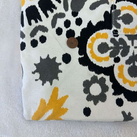 Pure Honey Reversible Canvas Market Tote Black Yellow Swirl Floral To Polka Dots - Picture 8 of 11